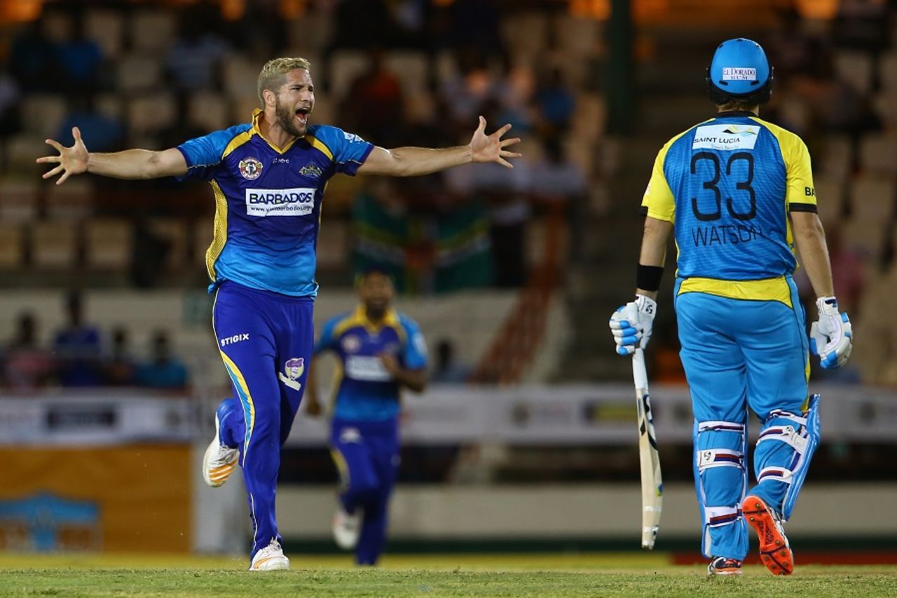 Wayne Parnell dismissed Shane Watson for a first-ball duck, St Lucia Stars v Barbados Tridents, CPL 2017, Gros Islet, August 10, 2017
