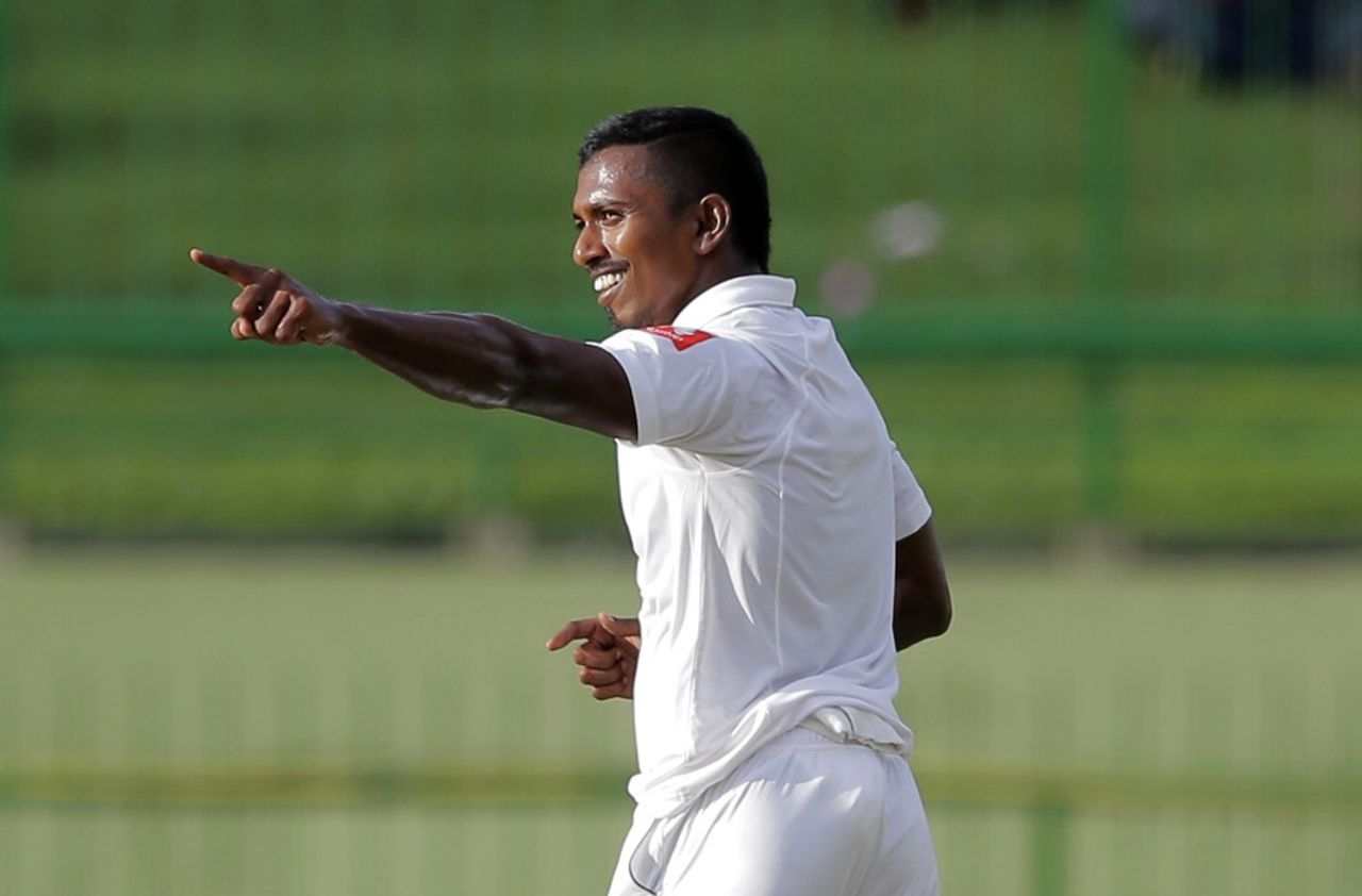 Vishwa Fernando struck with the second new ball to remove R Ashwin, Sri Lanka v India, 3rd Test, 1st day, Pallekele, August 12, 2017