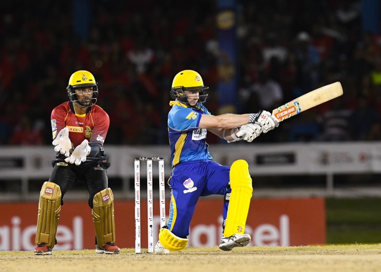 Kane Williamson muscles the ball towards the leg side, Trinbago Knight Riders v Barbados Tridents, CPL 2017, Port of Spain, August 12, 2017
