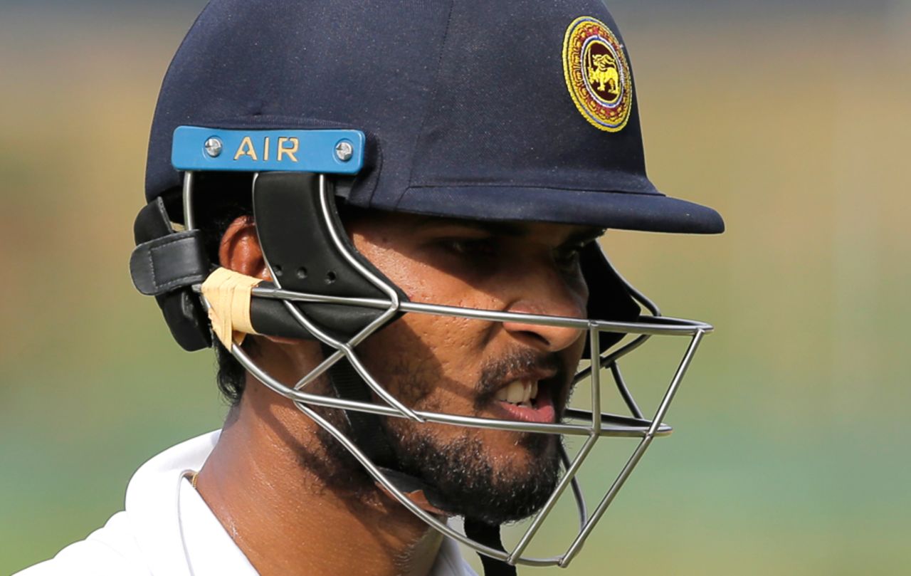 Dinesh Chandimal reacts on his way back to the pavilion after falling for 48, Sri Lanka v India, 3rd Test, 2nd day, Pallekele, August 13, 2017