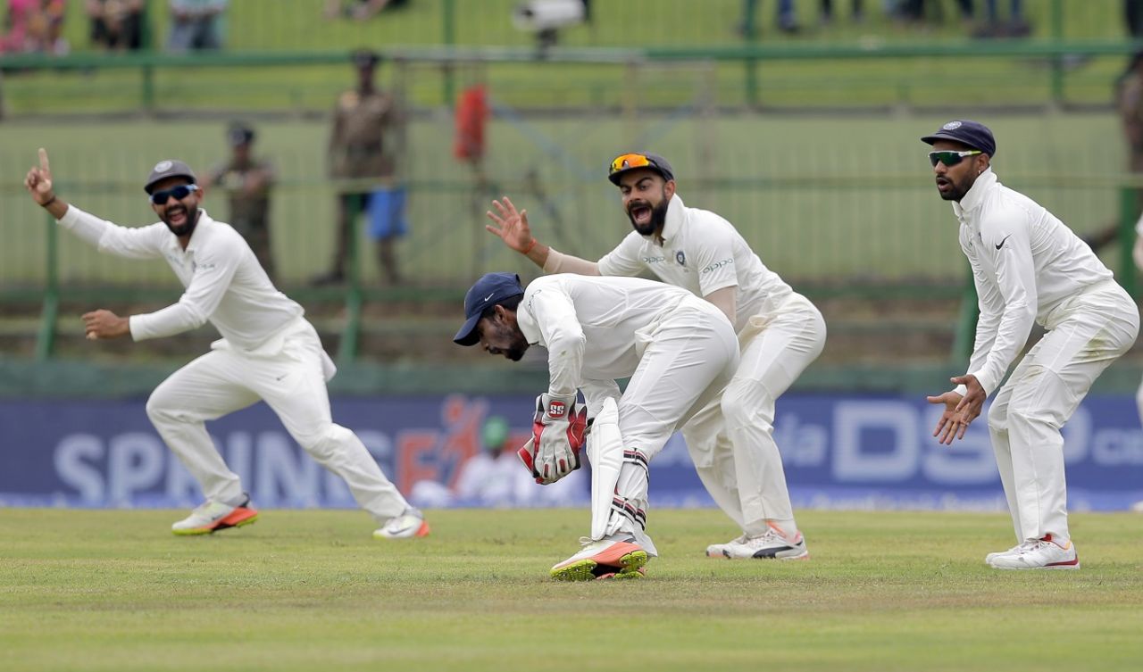 Another Indian appeal for caught behind, Sri Lanka v India, 3rd Test, 3rd day, Pallekele, August 14, 2017