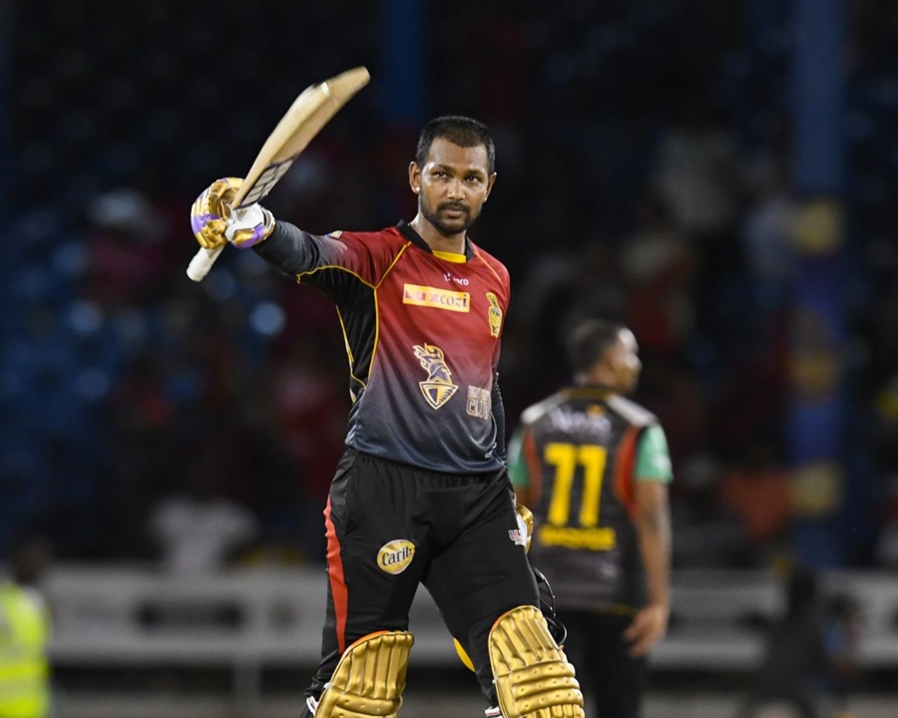Denesh Ramdin celebrates his fifty, Trinbago Knight Riders v St Kitts and Nevis Patriots, CPL 2017, Port of Spain, August 14, 2017