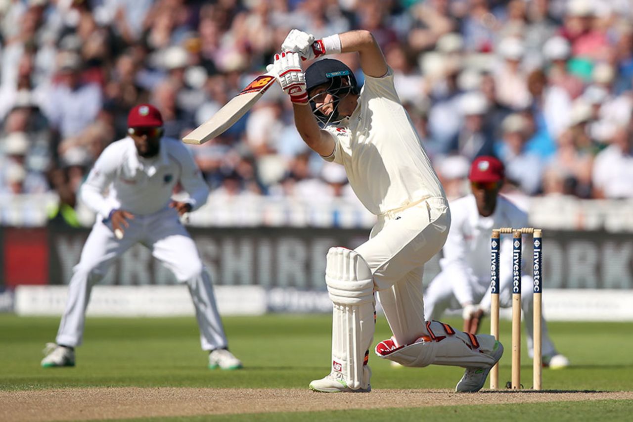 Joe Root drives through the off side, England v West Indies, 1st Investec Test, Edgbaston, 1st day, August 17, 2017