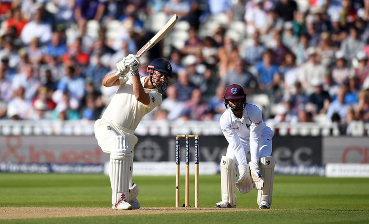 Alastair Cook eases into a cover drive, England v West Indies, 1st Investec Test, Edgbaston, 1st day, August 17, 2017