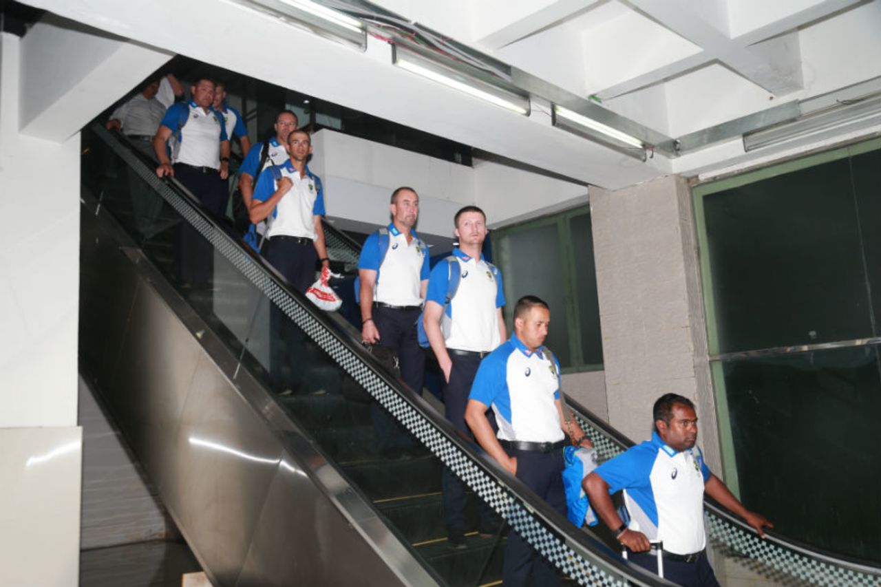 Members of the Australia team arrive in Dhaka ahead of the two-Test series, Dhaka, August 18, 2017