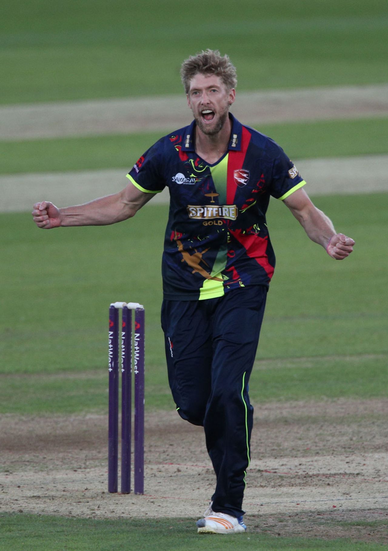Calum Haggett claimed two wickets and tidy figures, Kent v Surrey, NatWest Blast, South Group, Canterbury, August 18, 2017