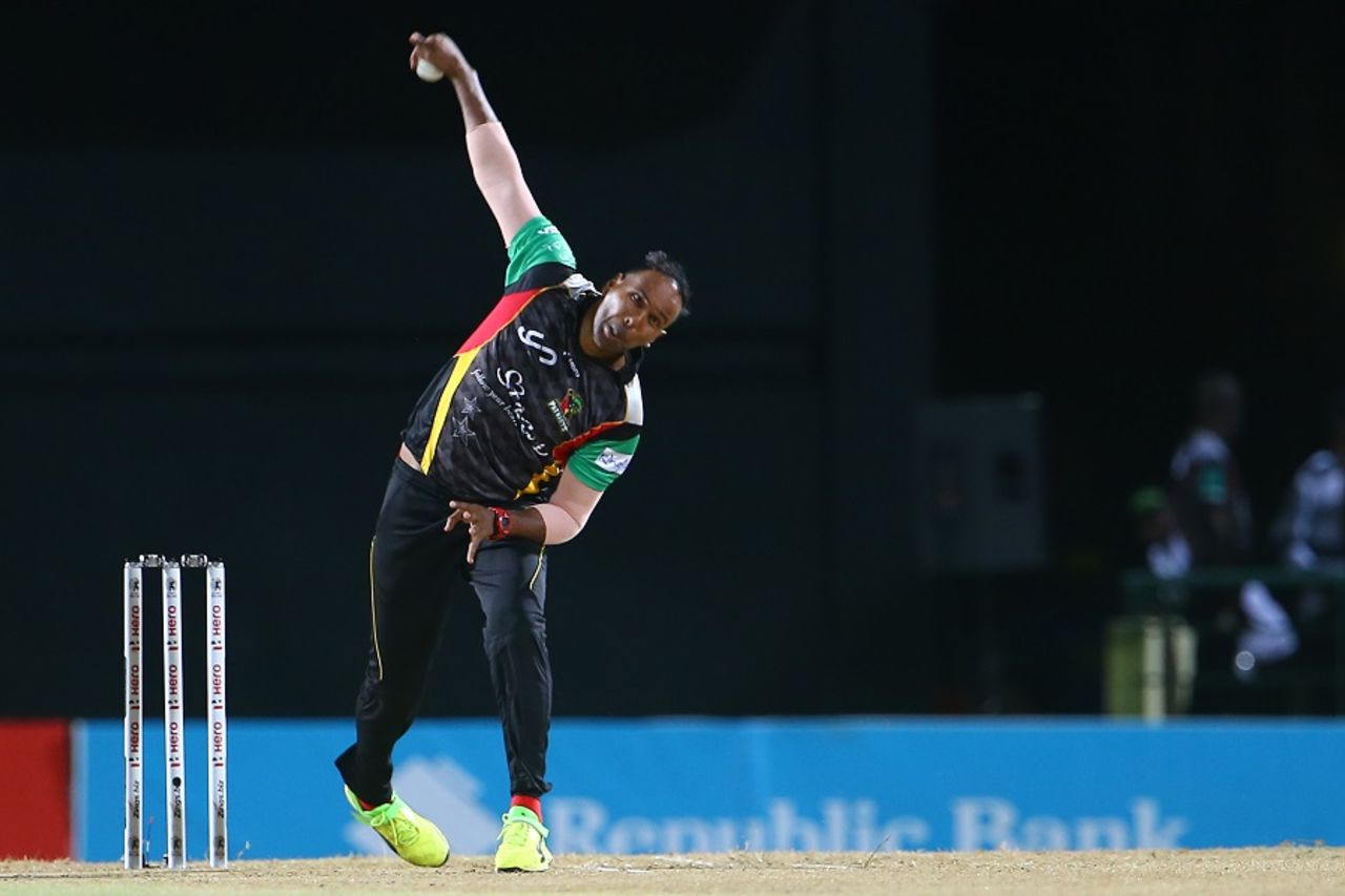 Samuel Badree bowled a tight spell for the Patriots, St Kitts and Nevis Patriots v Barbados Tridents, CPL 2017, Basseterre, August 18, 2017