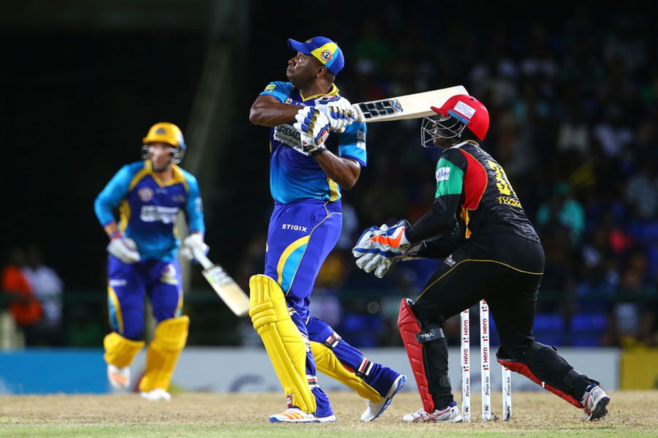 Kieron Pollard plays a pull shot, St Kitts and Nevis Patriots v Barbados Tridents, CPL 2017, Basseterre, August 18, 2017