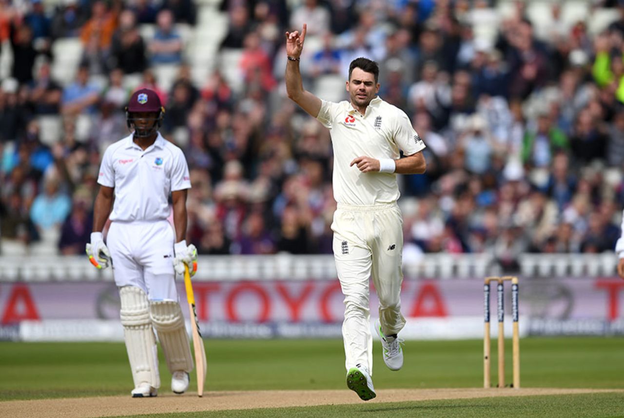 James Anderson struck in the first over of the day after a rain delay, England v West Indies, 1st Investec Test, Edgbaston, 3rd day, August 19, 2017