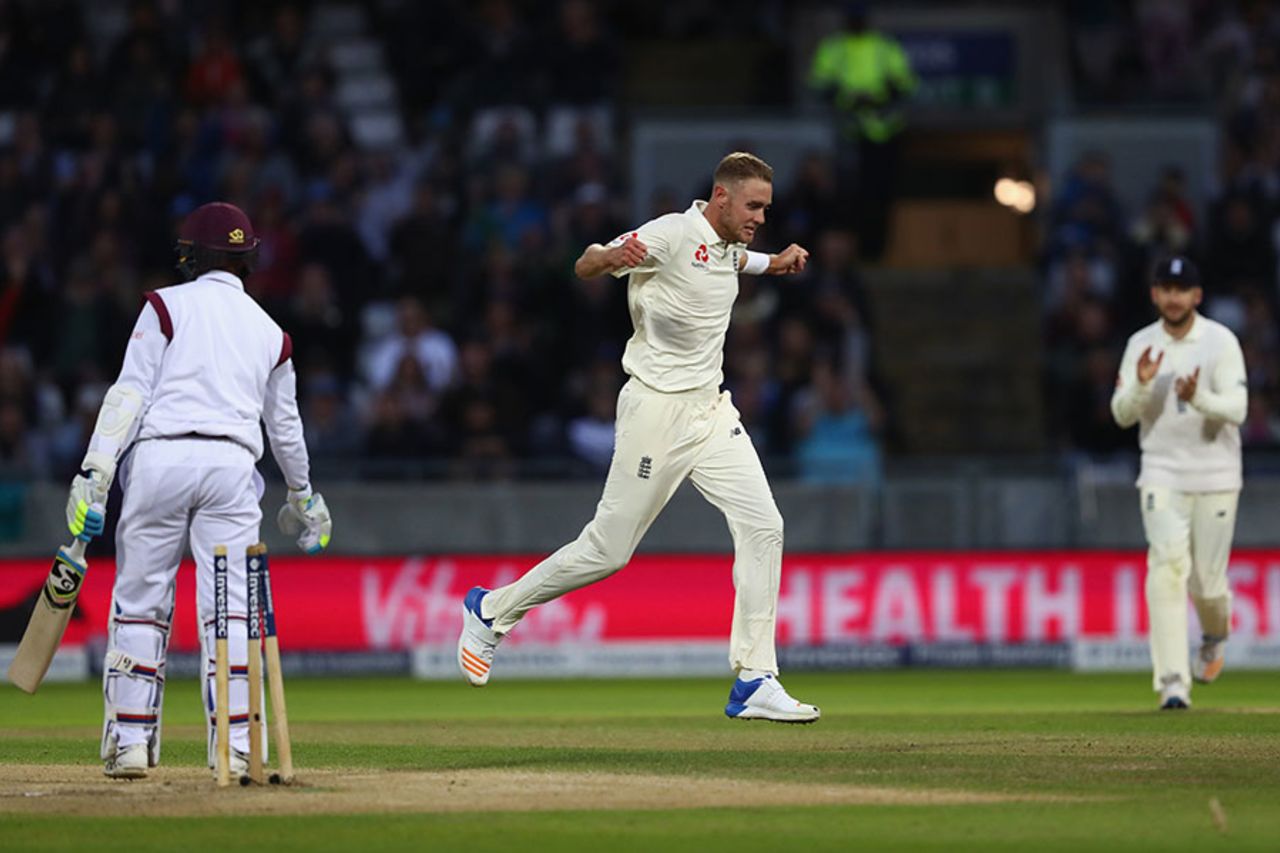 Stuart Broad bowled Shane Dowrich to move second on England's all-time list, England v West Indies, 1st Investec Test, Edgbaston, 3rd day, August 19, 2017