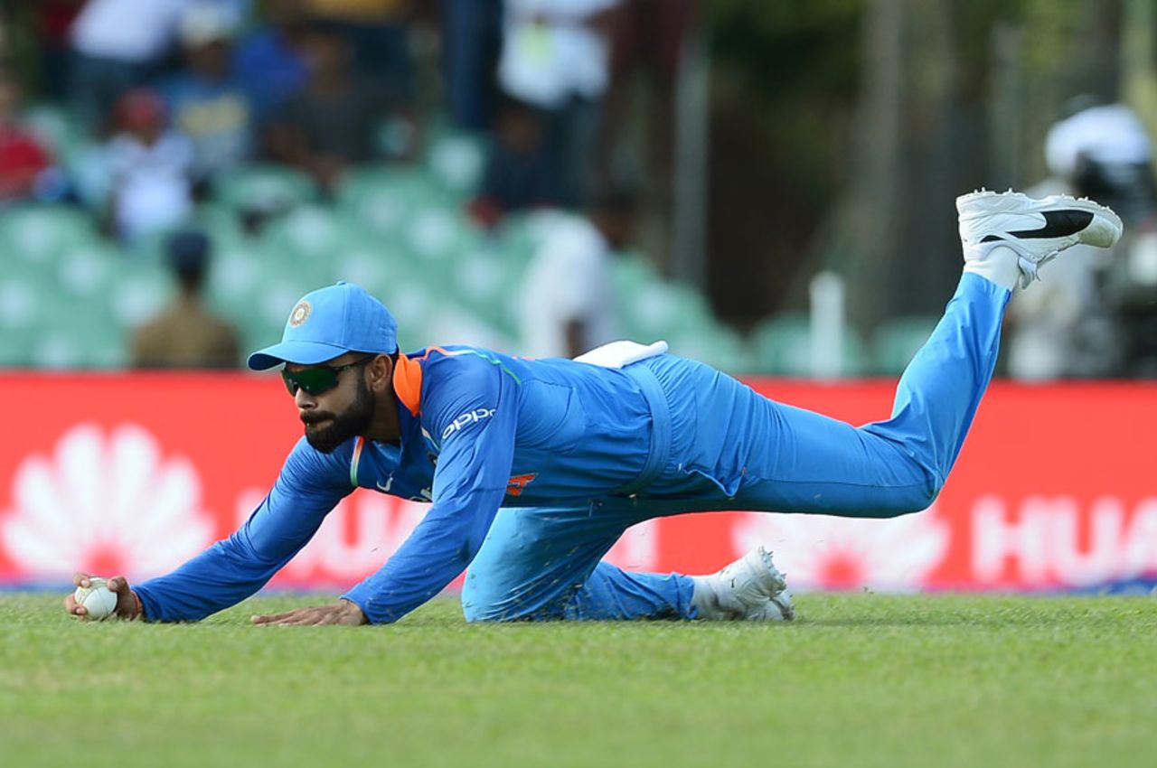 Virat Kohli dives at extra cover, Sri Lanka v India, 1st ODI, Dambulla, August 20, 2017