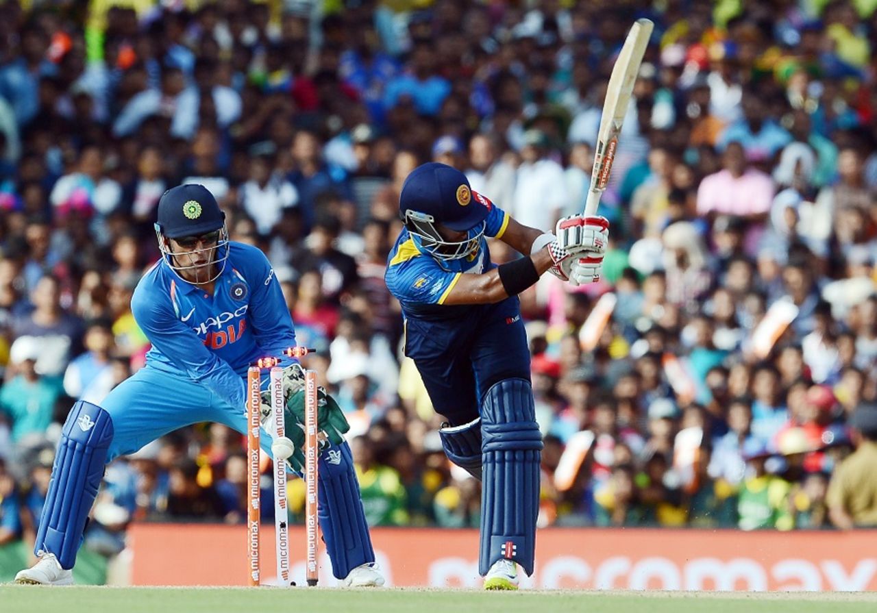 Kusal Mendis was bowled by a 104kph dart from Axar Patel, Sri Lanka v India, 1st ODI, Dambulla, August 20, 2017