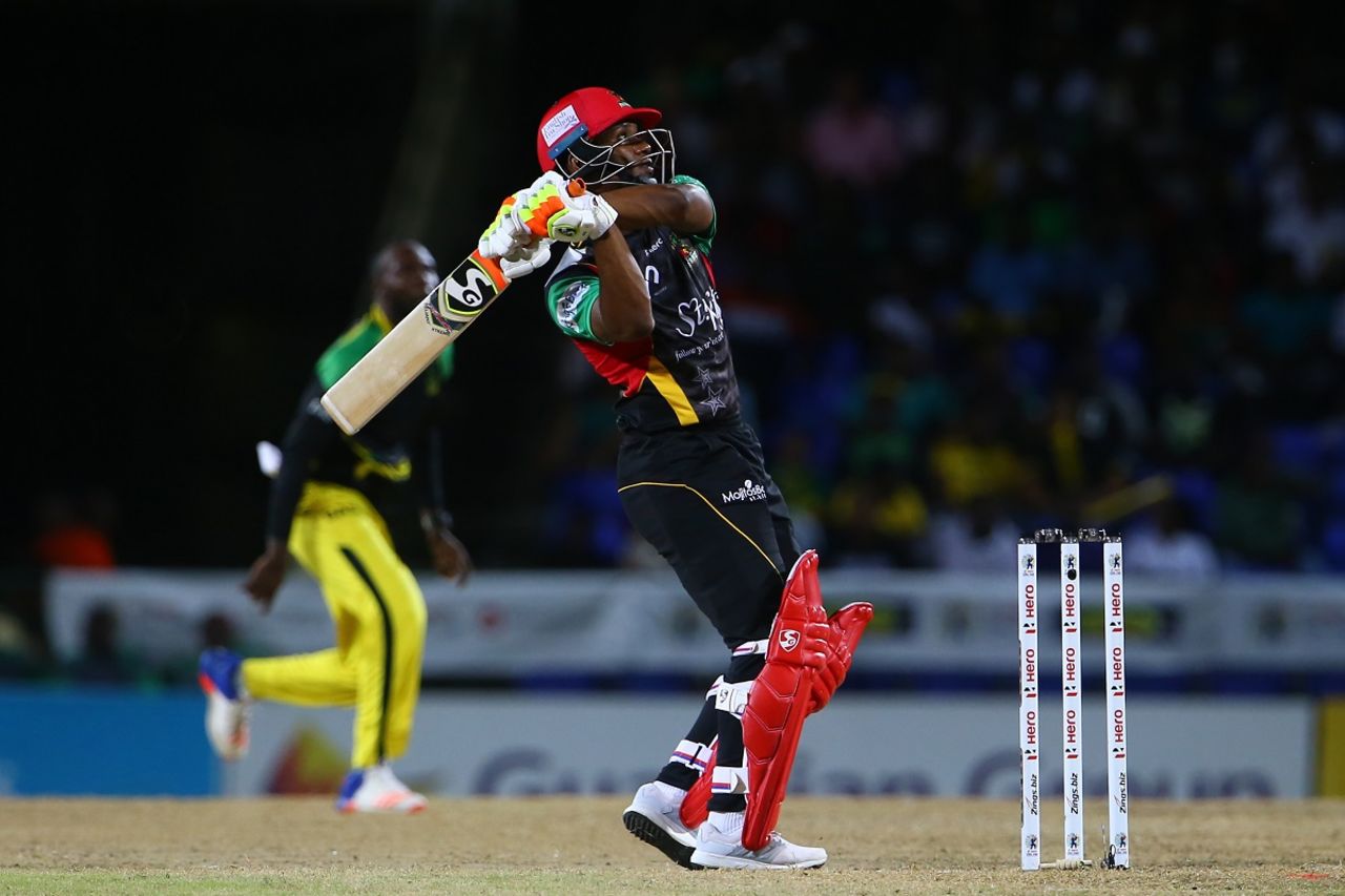 Evin Lewis smashed six sixes en route to a fifty, St Kitts & Nevis Patriots v Jamaica Tallawahs, CPL 2017, Basseterre, August 21, 2017