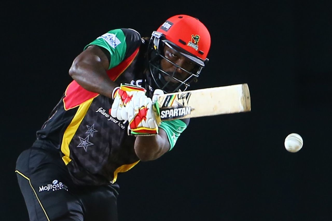 Chris Gayle notched up a half-century in his 50th CPL match, St Kitts & Nevis Patriots v Jamaica Tallawahs, CPL 2017, Basseterre, August 21, 2017
