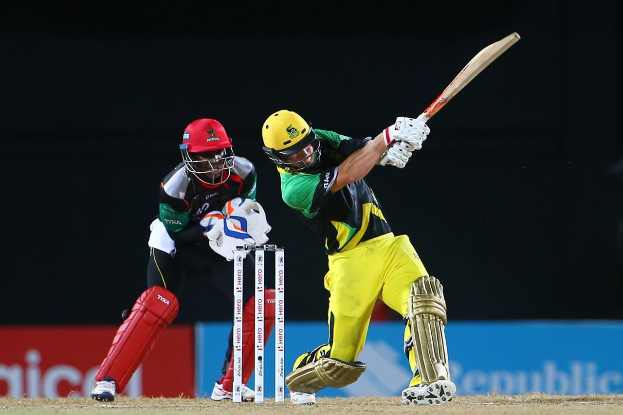 Glenn Phillips muscles the ball over midwicket, St Kitts & Nevis Patriots v Jamaica Tallawahs, CPL 2017, Basseterre, August 21, 2017