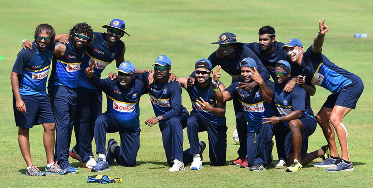 The Sri Lanka team pose for a photograph during their practice session ahead of the second ODI, Pallekele, August 23, 2017
