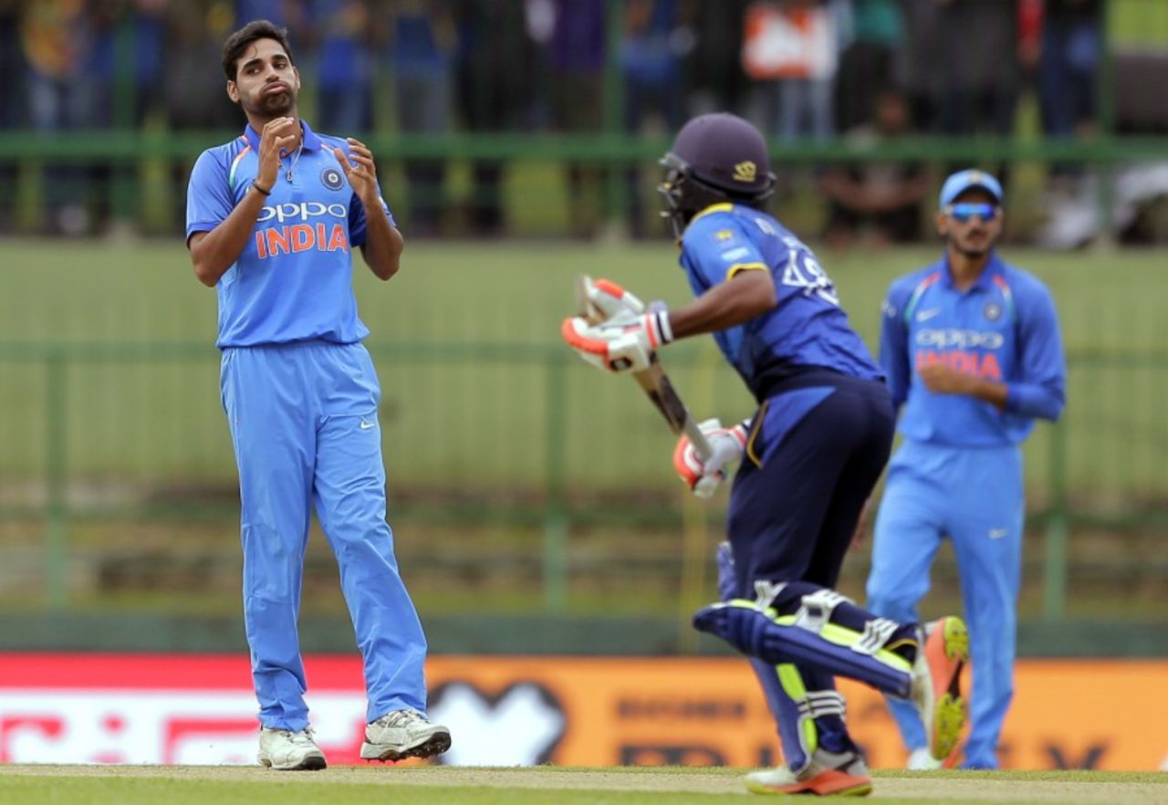 Bhuvneshwar Kumar endured a frustrating first spell, Sri Lanka v India, 2nd ODI, Pallekele, August 24, 2017