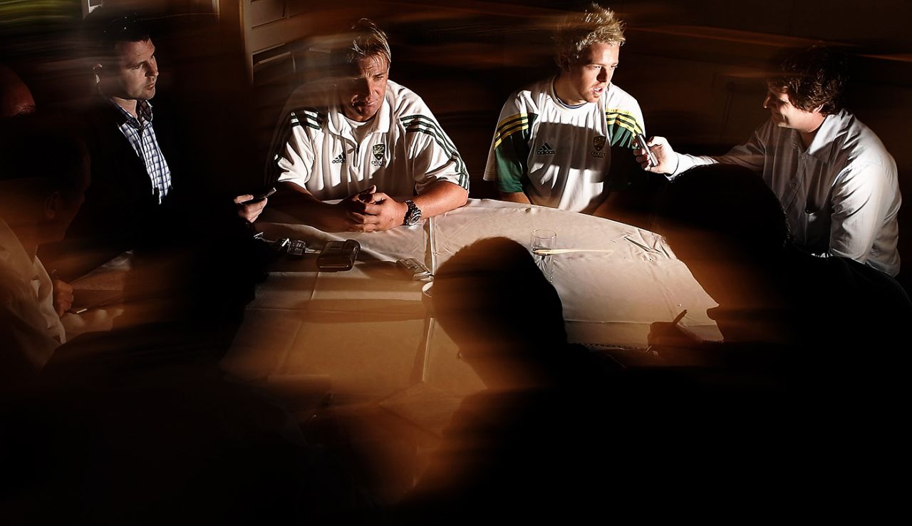 Shane Warne and Dan Cullen speak to the media, Coolum Beach, August 29, 2006