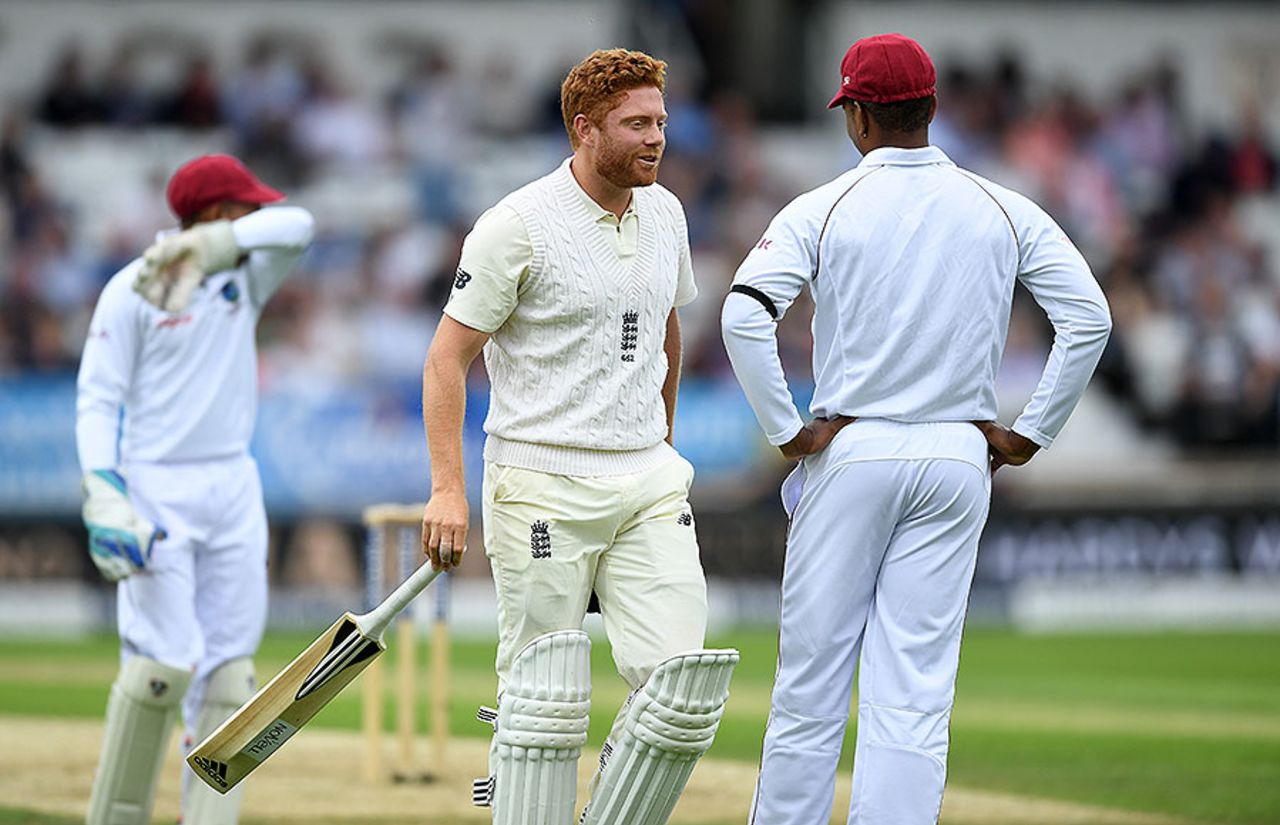 Jonny Bairstow fell to a very low catch in the slips, England v West Indies, 2nd Investec Test, Headingley, 1st day, August 25, 2017