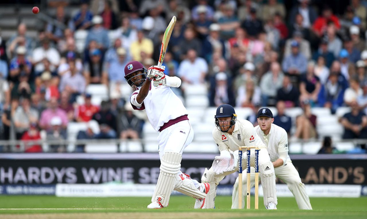 Kraigg Brathwaite used his feet against Moeen Ali, England v West Indies, 2nd Investec Test, Headingley, 2nd day, August 26, 2017