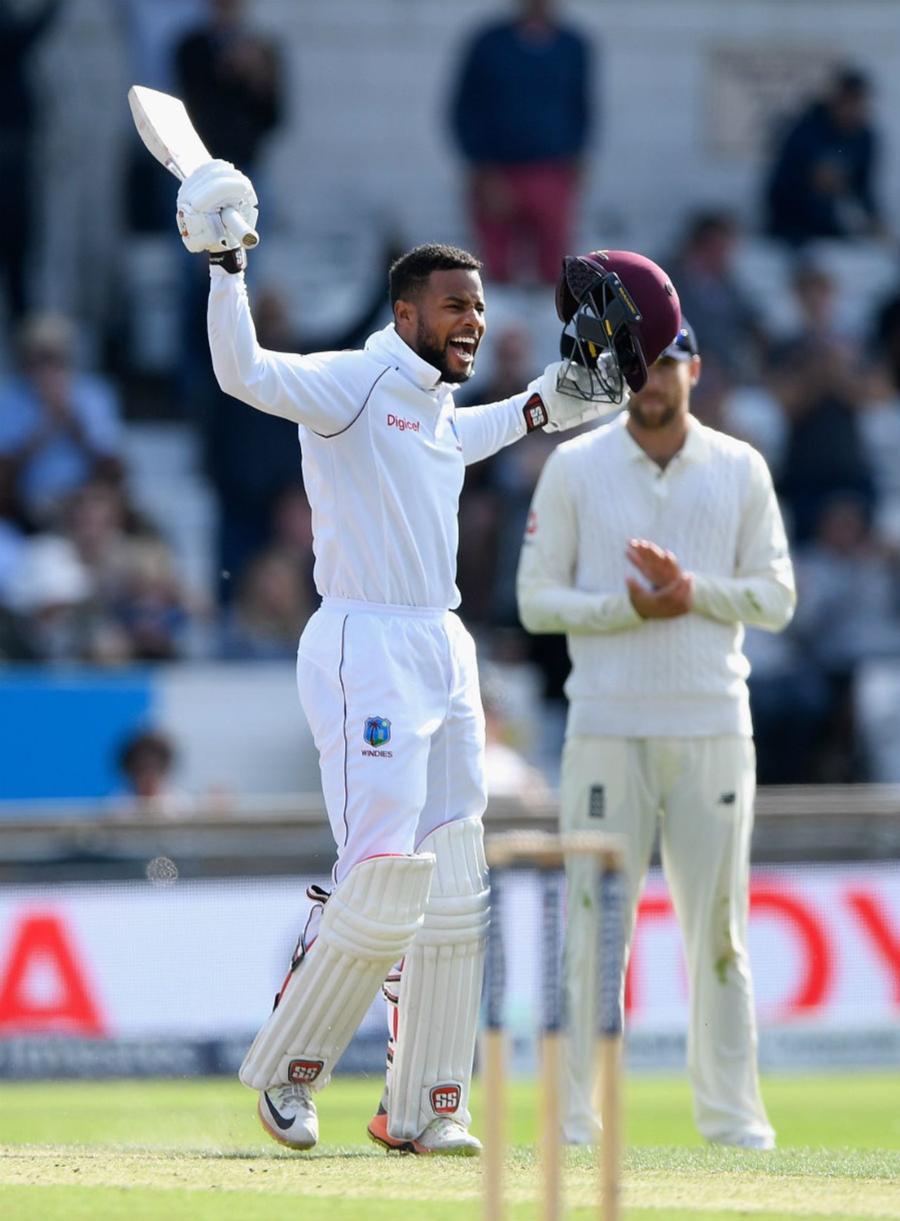 Shai Hope brought up his maiden Test hundred after tea, England v West Indies, 2nd Investec Test, Headingley, 2nd day, August 26, 2017