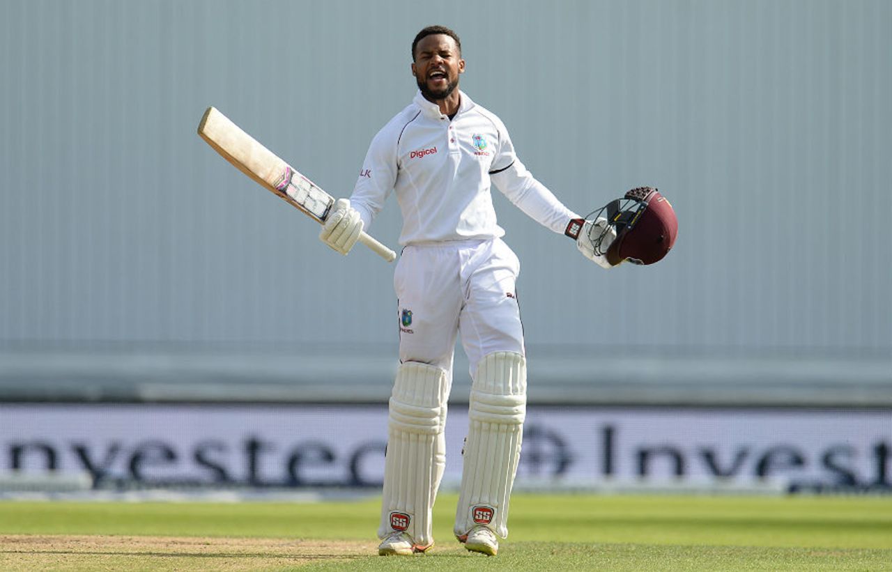Shai Hope celebrates his maiden Test hundred, England v West Indies, 2nd Investec Test, Headingley, 2nd day, August 26, 2017