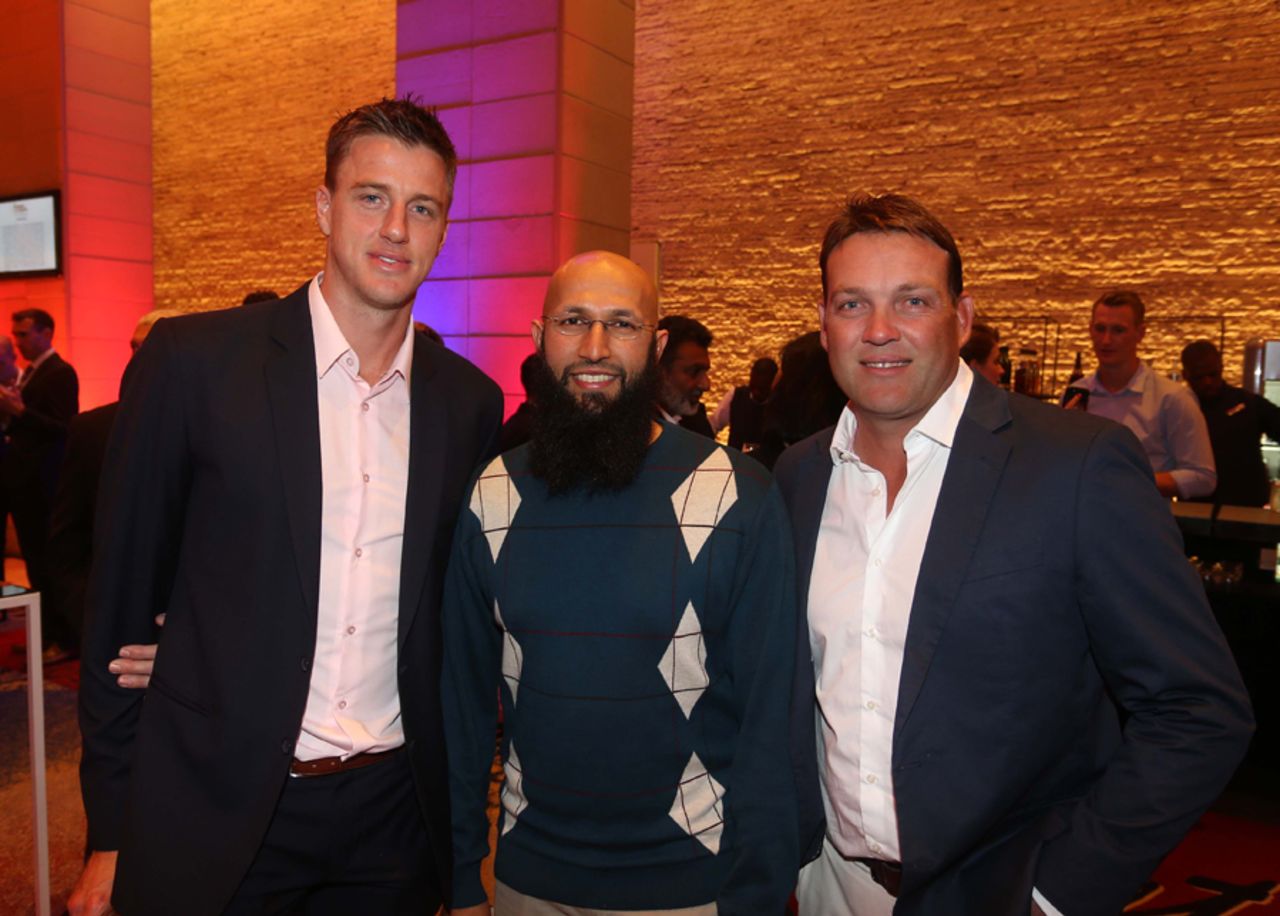 Morne Morkel, Hashim Amla and Jacques Kallis at the inaugural player draft of the T20 Global League, Cape Town, 26 August, 2017