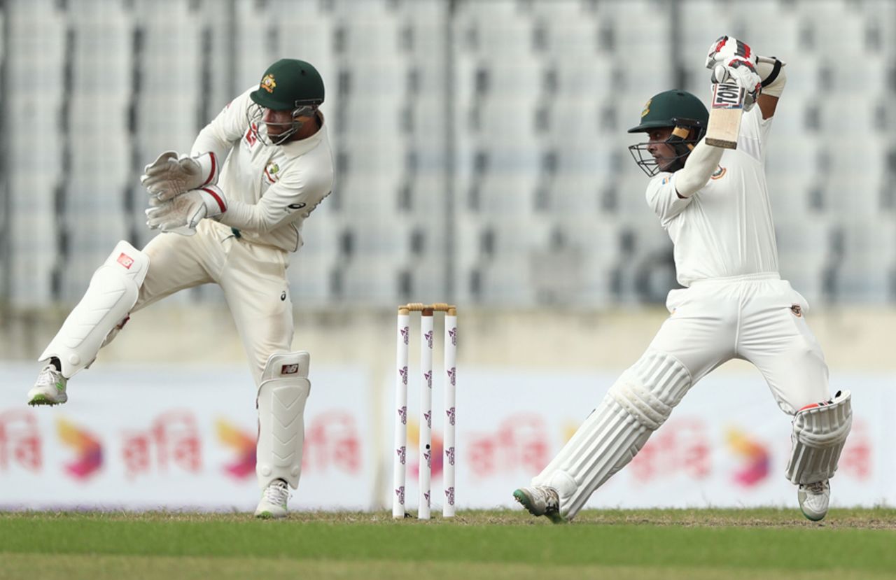 Mehidy Hasan Miraz punches off the back foot, Bangladesh v Australia, 1st Test, Mirpur, 1st day, August 27, 2017