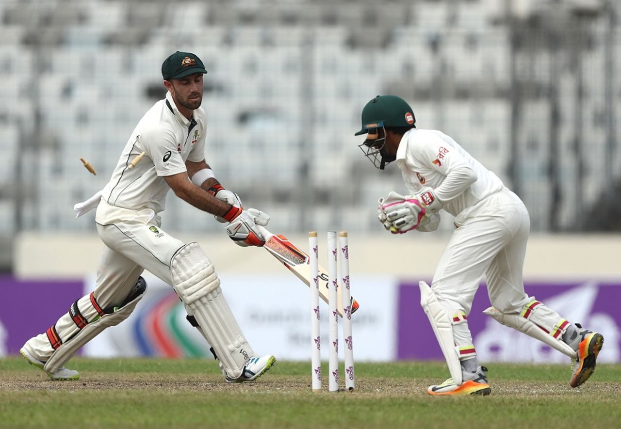 Glenn Maxwell was stumped off Shakib Al Hasan, Bangladesh v Australia, 1st Test, Mirpur, 2nd day, August 28, 2017