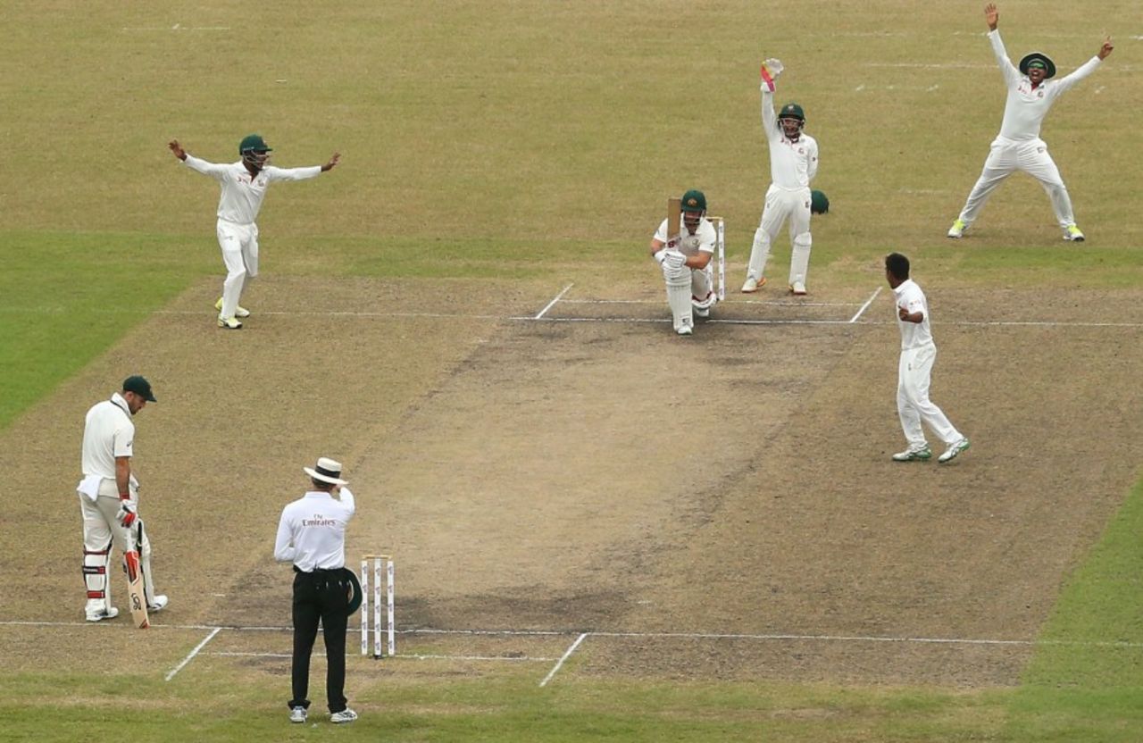 Matthew Wade was lbw for 5, Bangladesh v Australia, 1st Test, Mirpur, 2nd day, August 28, 2017