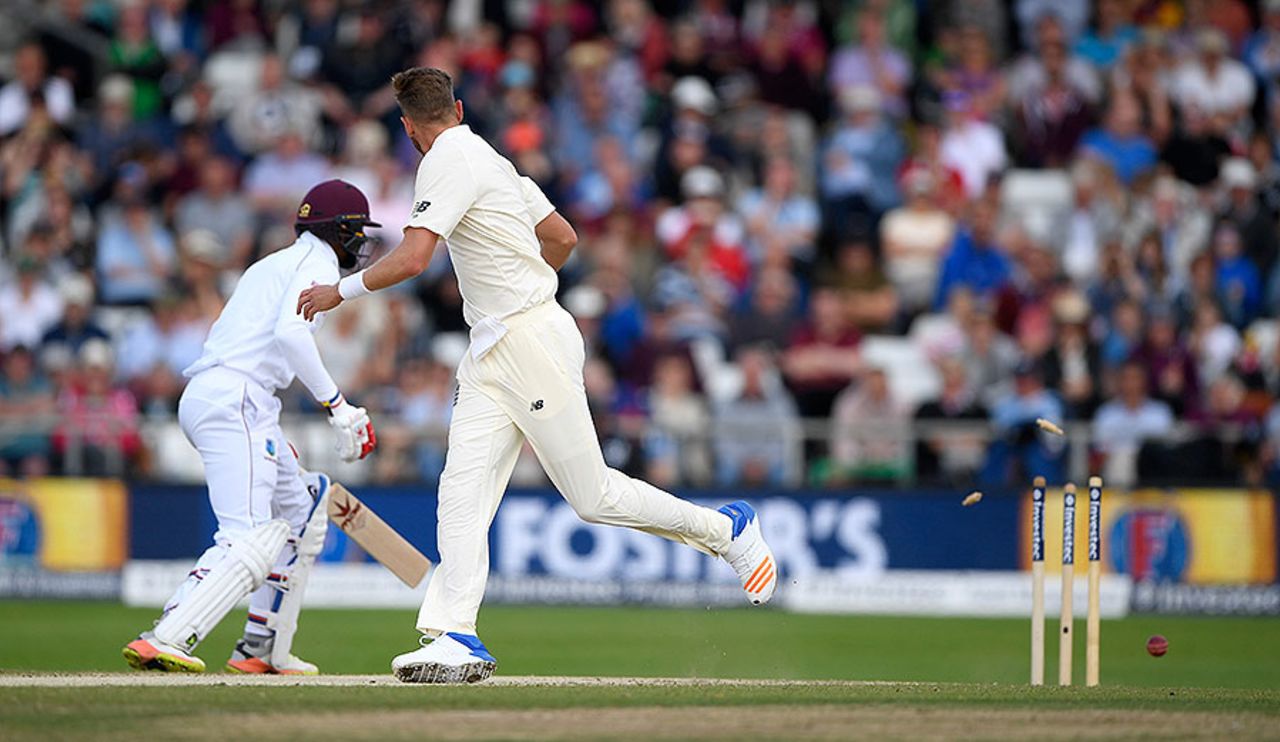 Stuart Broad deflected a dropped catch into the stumps to run out Kyle Hope, England v West Indies, 2nd Investec Test, Headingley, 5th day, August 29, 2017
