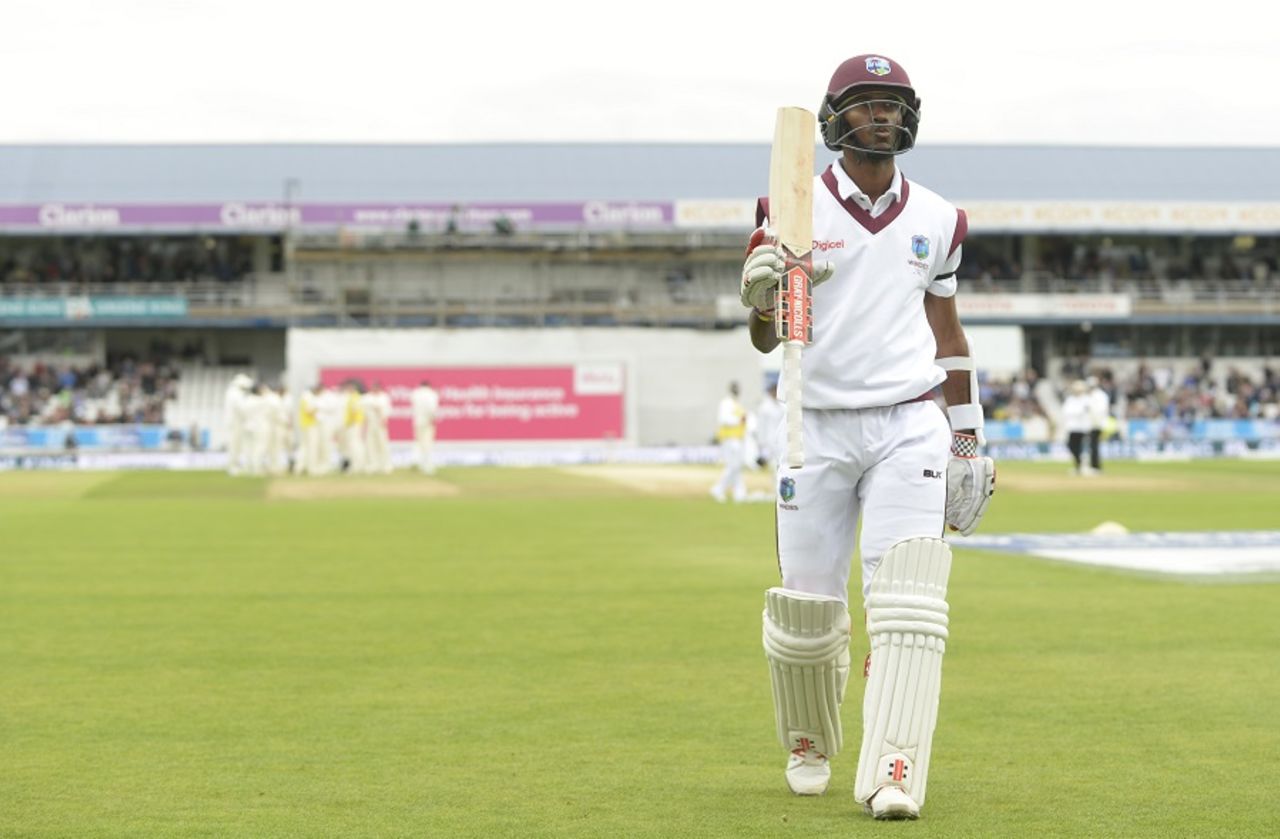 Kraigg Brathwaite acknowledges the cheers as he walks off for 95, England v West Indies, 2nd Investec Test, Headingley, 5th day, August 29, 2017