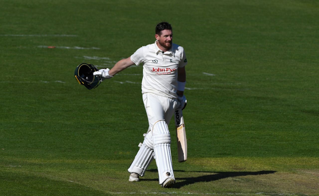 Riki Wessels celebrates his hundred, Glamorgan v Nottinghamshire, Specsavers Championship Division Two, Cardiff, May 17, 2017