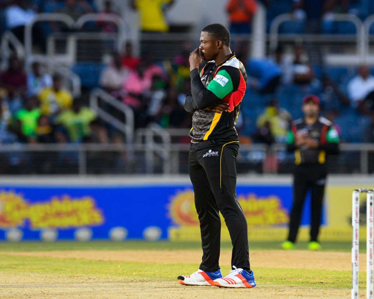 Sheldon Cottrell looks on in disappointment, Jamaica Tallawahs v St Kitts and Nevis Patriots, CPL 2017, Kingston, August 30, 2017