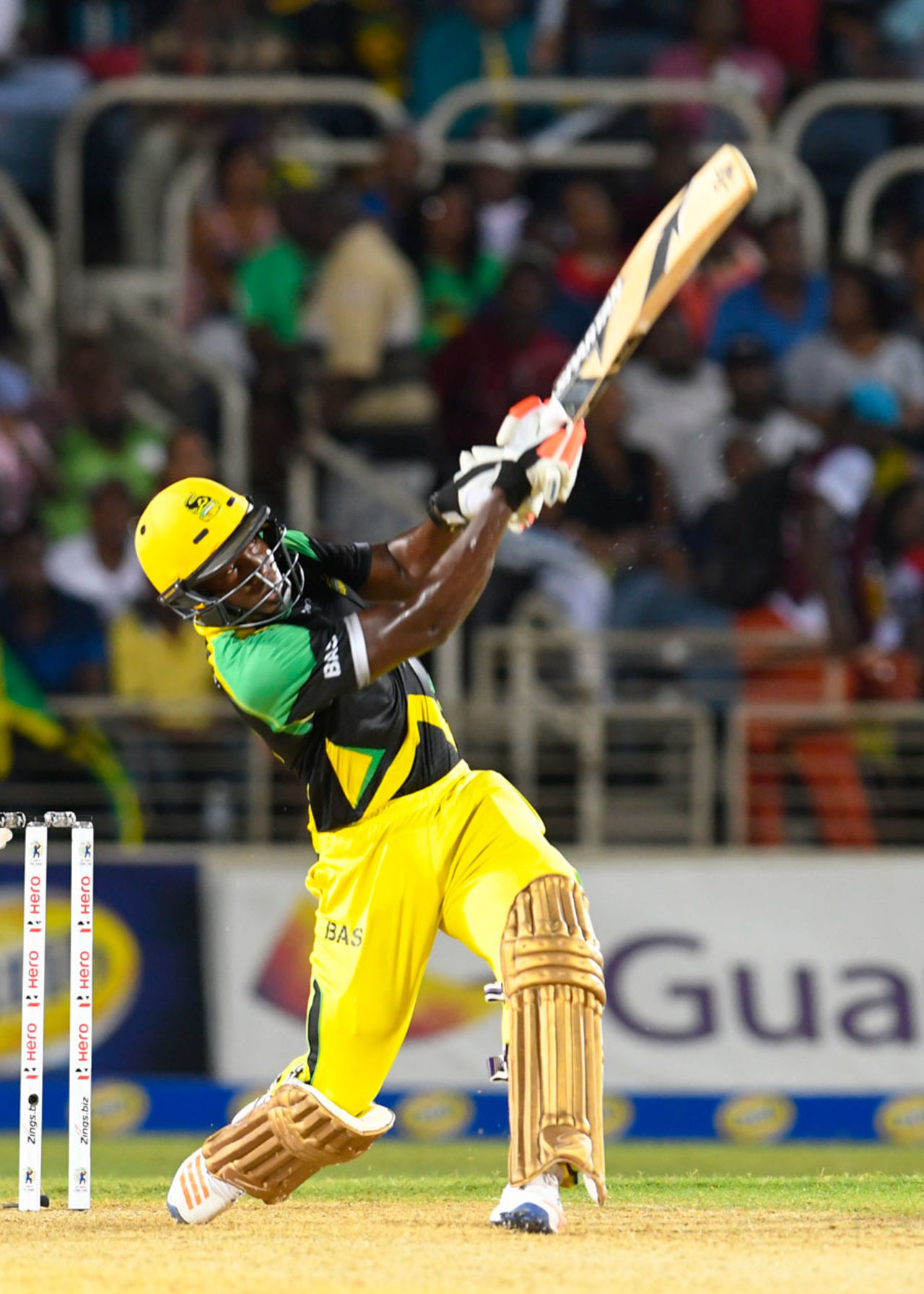 Rovman Powell launches one into the leg side, Jamaica Tallawahs v St Kitts and Nevis Patriots, CPL 2017, Kingston, August 30, 2017