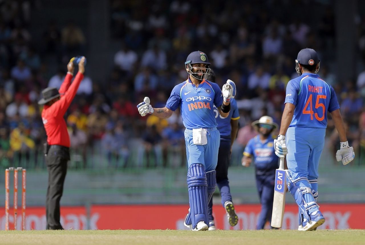 Virat Kohli and Rohit Sharma enjoyed India's first six, Sri Lanka v India, 4th ODI, Colombo, August 31, 2017