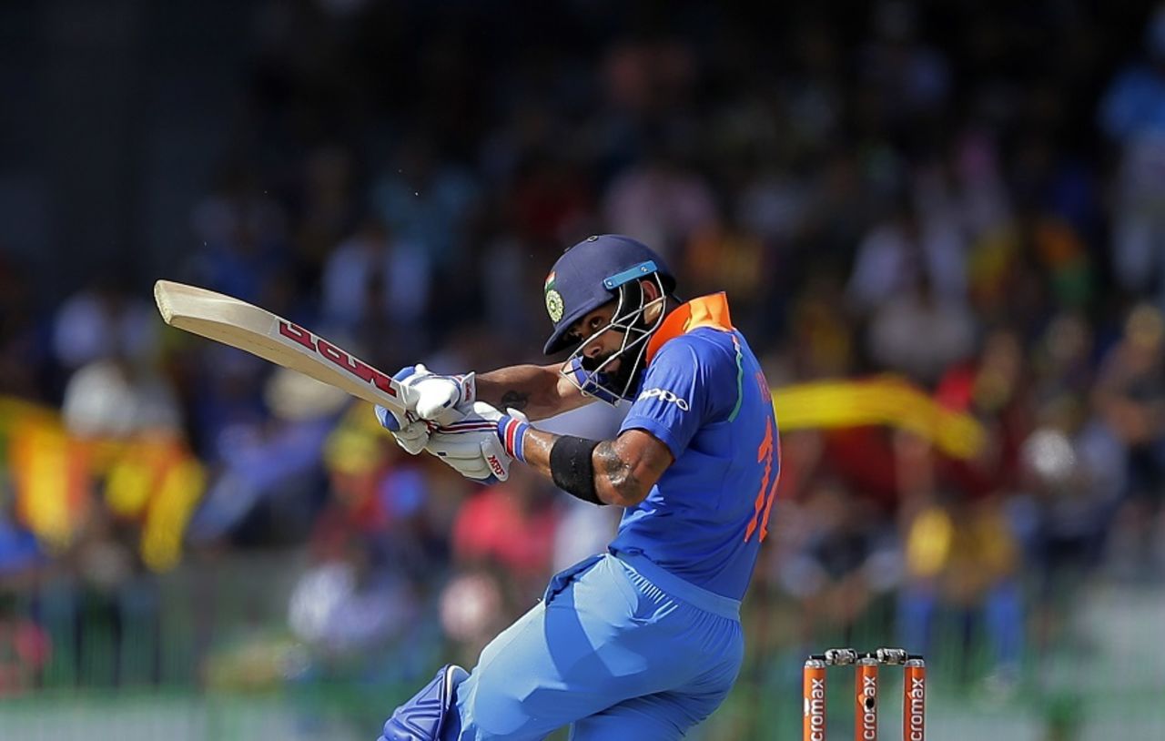 Virat Kohli pulls the ball to the boundary, Sri Lanka v India, 4th ODI, Colombo, August 31, 2017