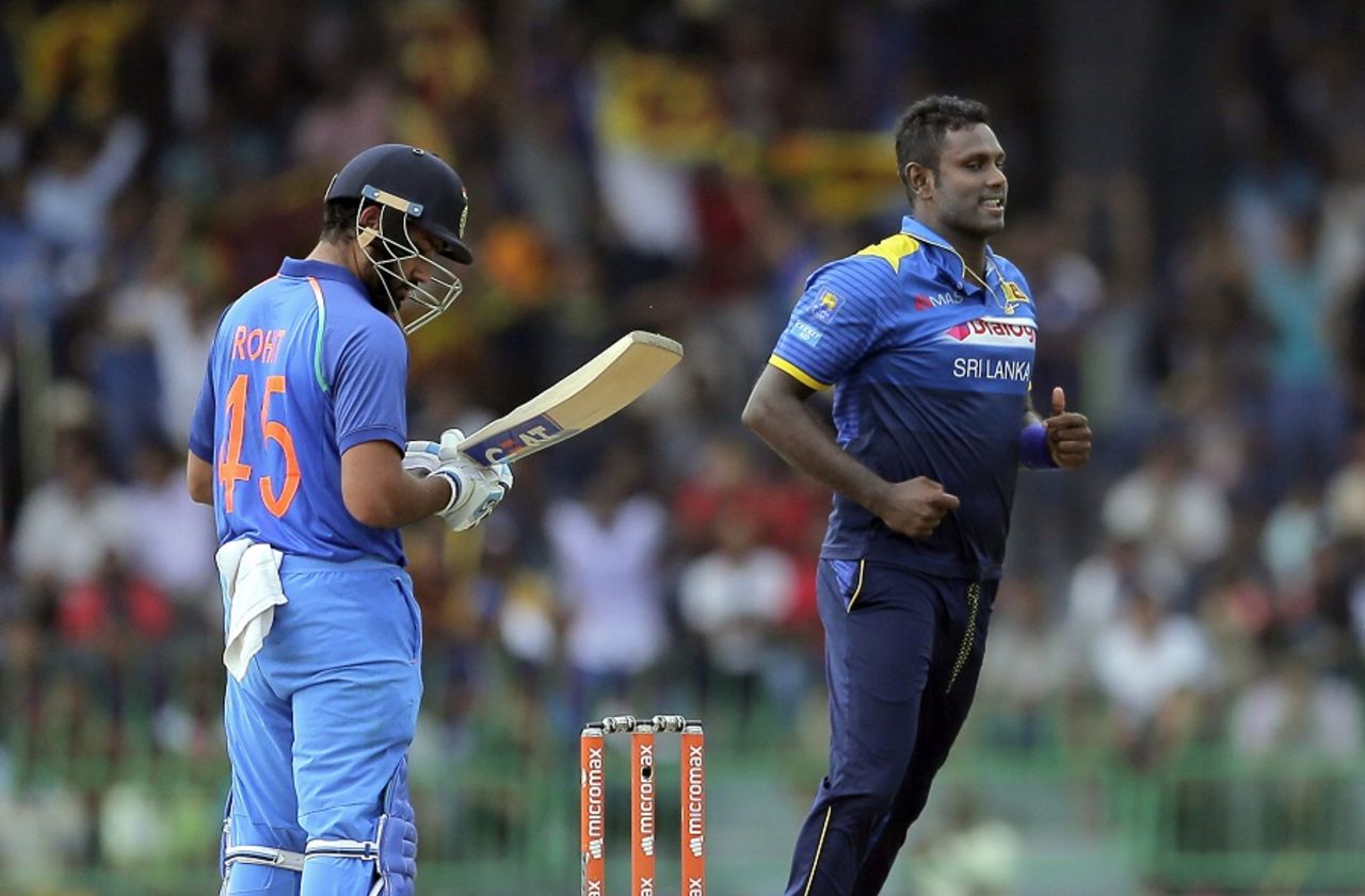 Angelo Mathews removed Rohit Sharma and Hardik Pandya off consecutive balls, Sri Lanka v India, 4th ODI, Colombo, August 31, 2017