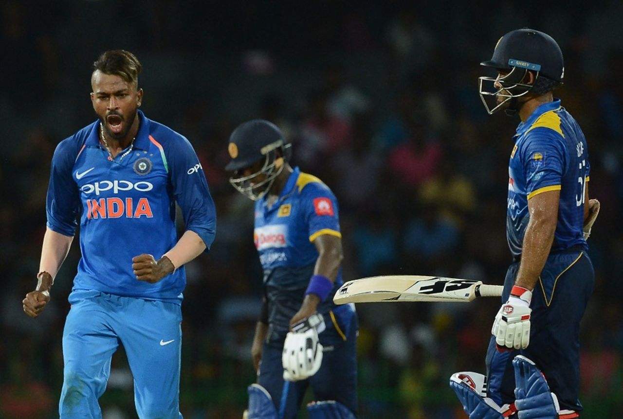 Hardik Pandya chipped in with two wickets, Sri Lanka v India, 4th ODI, Colombo, August 31, 2017