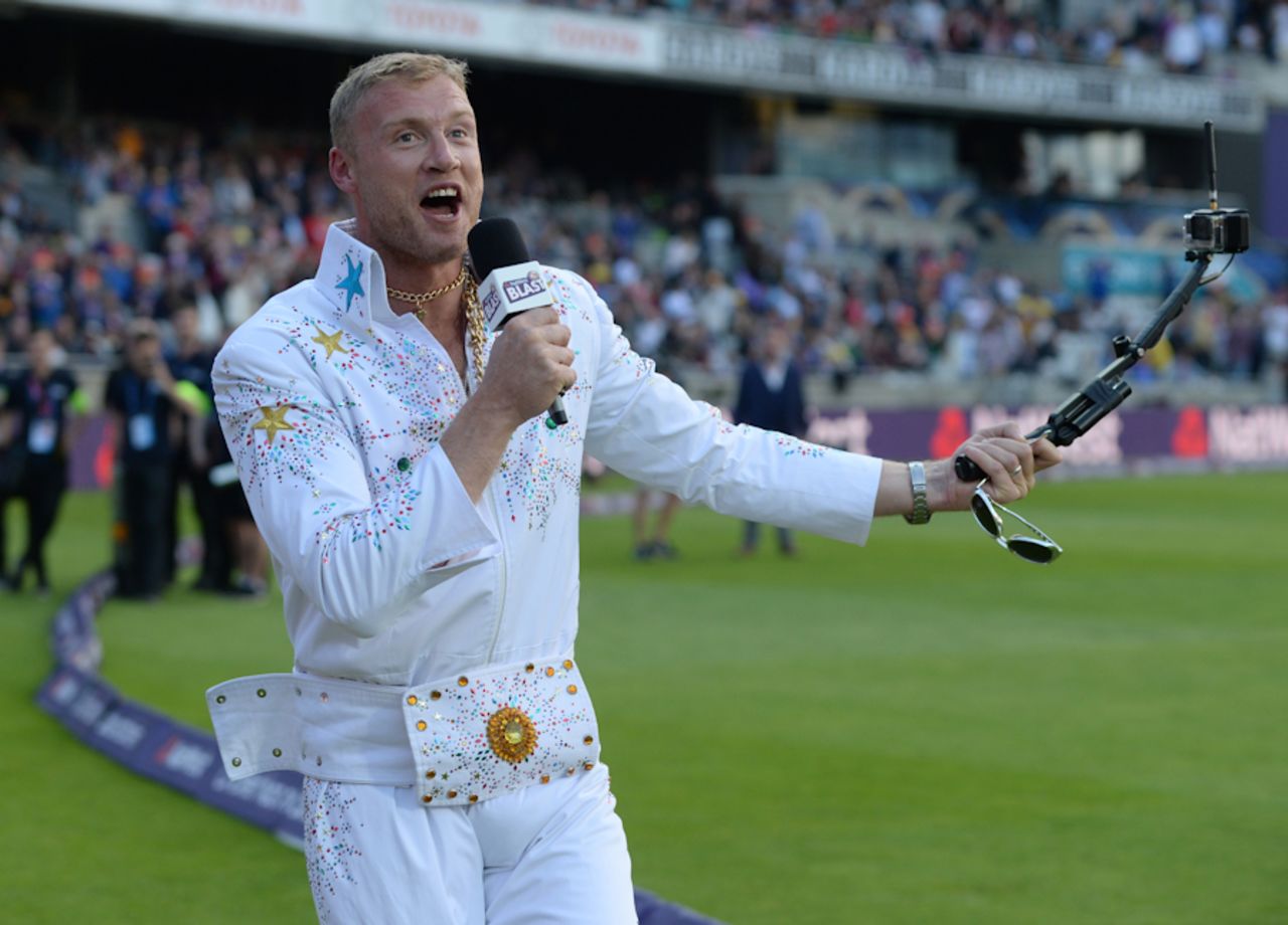 Andrew Flintoff takes part in a X-Factor style sign-off during NatWest Blast Finals day, Edgbaston, September 2, 2017