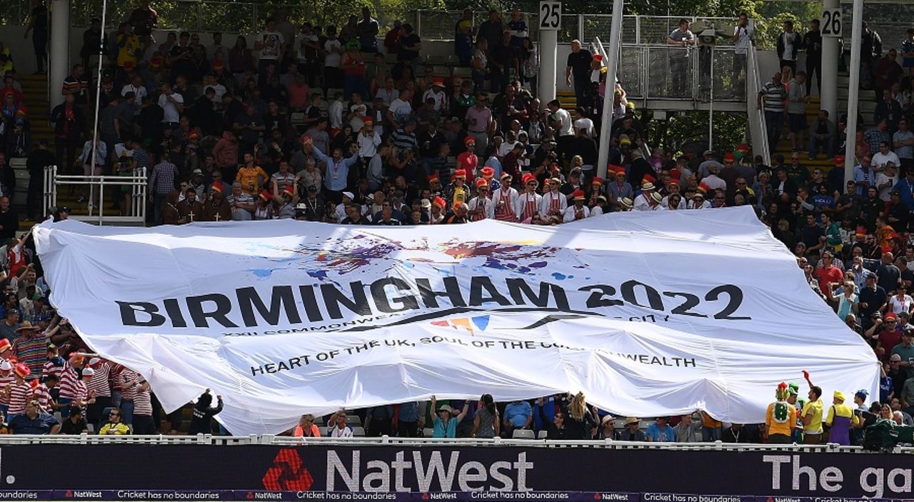 A banner for Birmingham's bid for the 2022 Commonwealth Games, Birmingham v Nottinghamshire, NatWest Blast final, Edgbaston, September 2, 2017