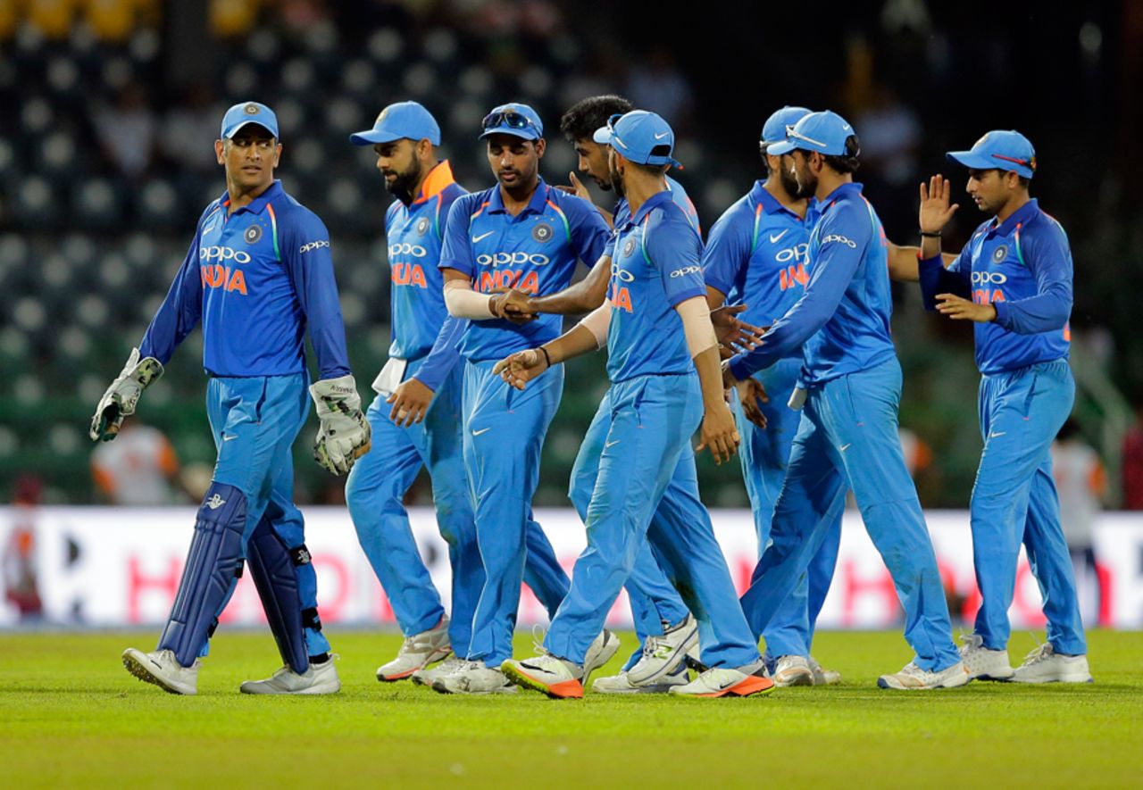 The India team walk off the field after dismissing Sri Lanka for 238, Sri Lanka v India, 5th ODI, Colombo, September 3, 2017