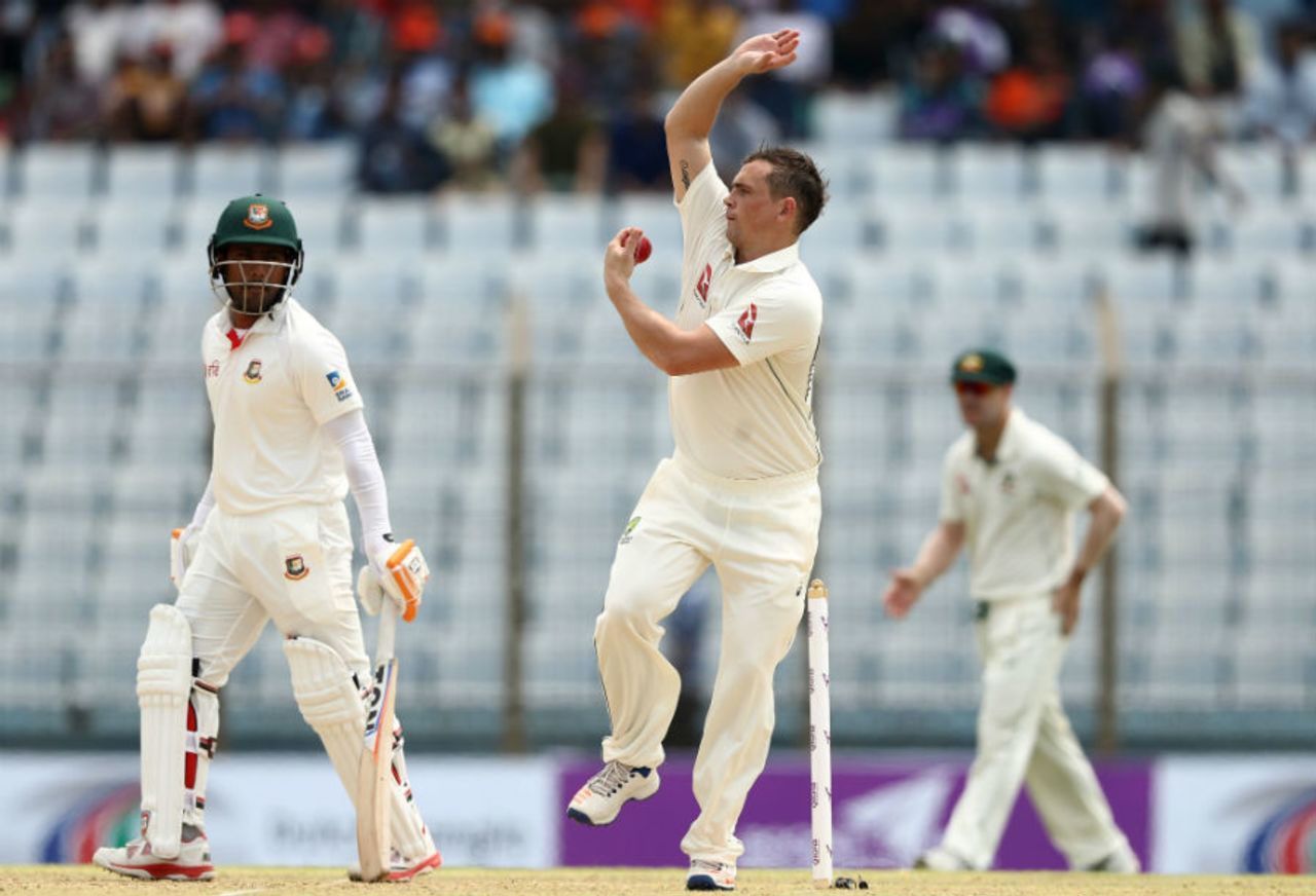 Comeback man Steve O'Keefe in action on the opening day of the Chittagong Test, Bangladesh v Australia, 2nd Test, Chittagong, 1st day, September 4, 2017