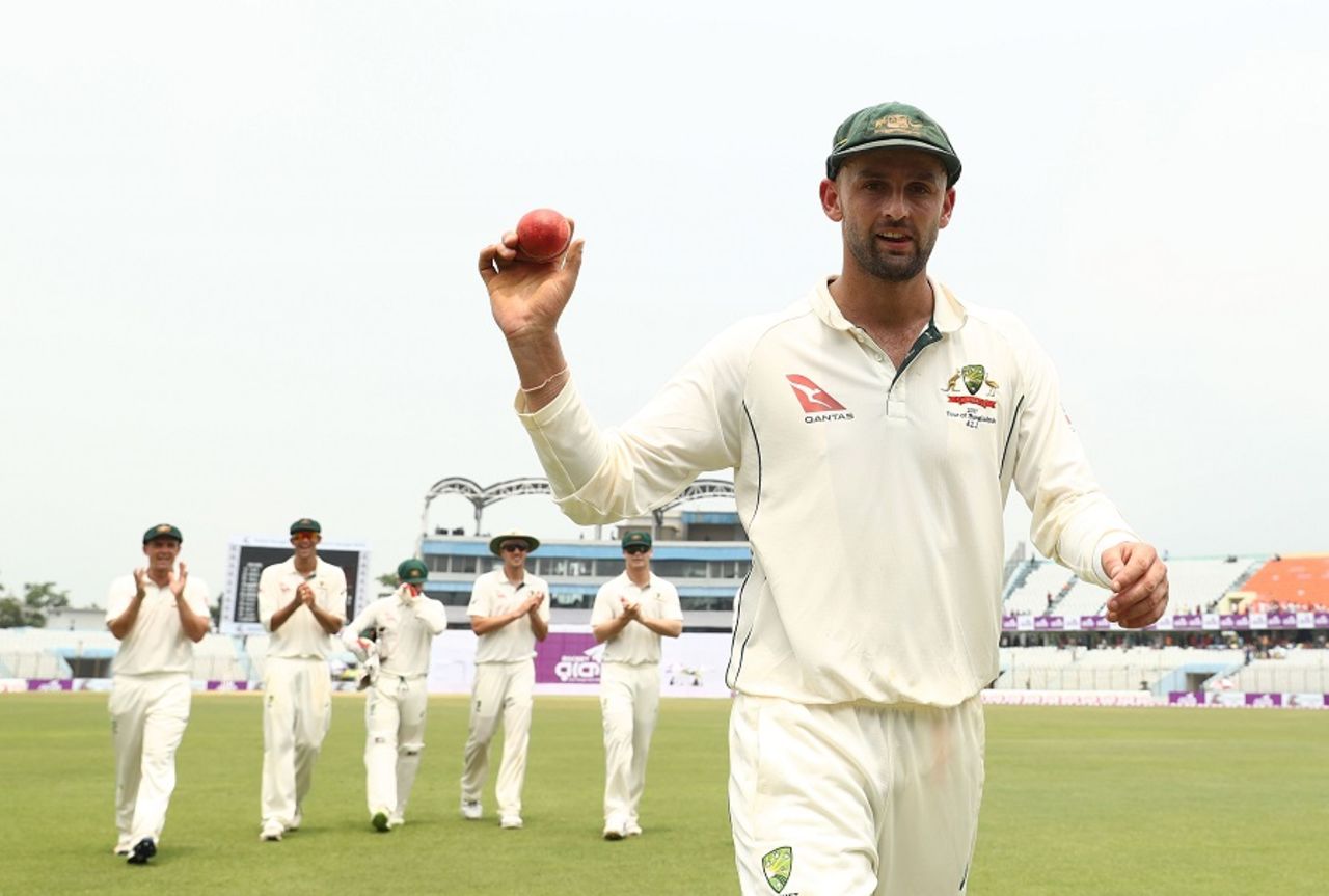 Nathan Lyon leads Australia off the field after his seven-for , Bangladesh v Australia, 2nd Test, Chittagong, 2nd day, September 5, 2017