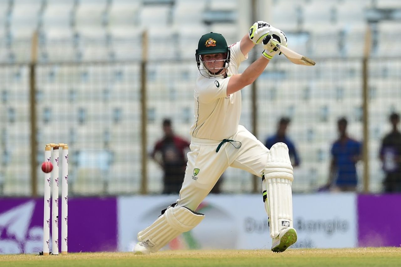 Steven Smith crunches a drive, Bangladesh v Australia, 2nd Test, Chittagong, 2nd day, September 5, 2017