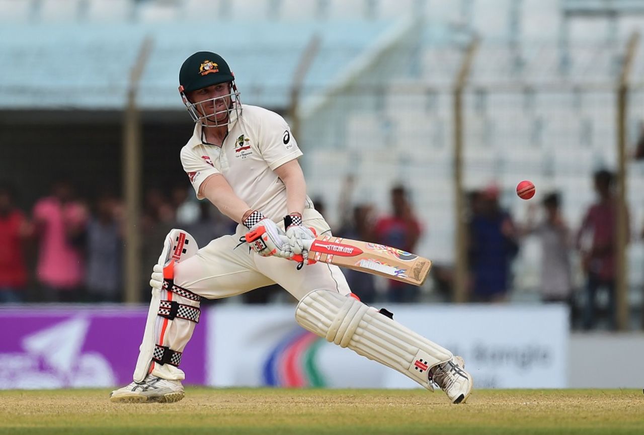 David Warner ventures a reverse sweep, Bangladesh v Australia, 2nd Test, Chittagong, 2nd day, September 5, 2017