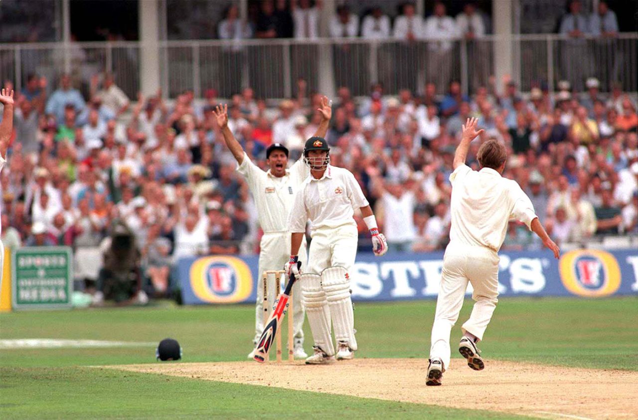 Phil Tufnell celebrates the wicket of Greg Blewett, England v Australia, sixth Test, day two, The Oval, August 22, 1997