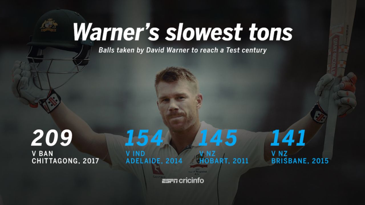 David Warner got to his slowest Test hundred, off 209 balls