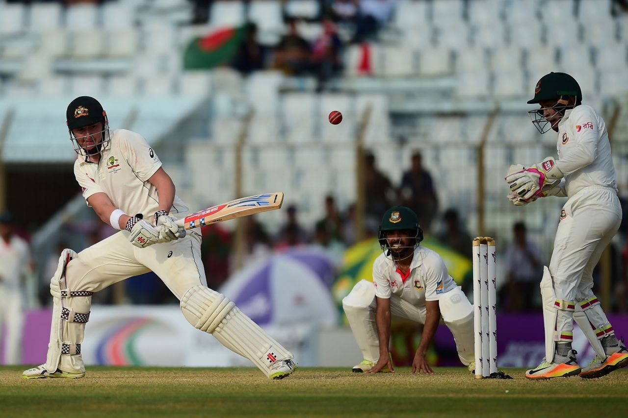 Matt Renshaw delivers with the reverse sweep, Bangladesh v Australia, 2nd Test, Chittagong, 4th day, September 7, 2017