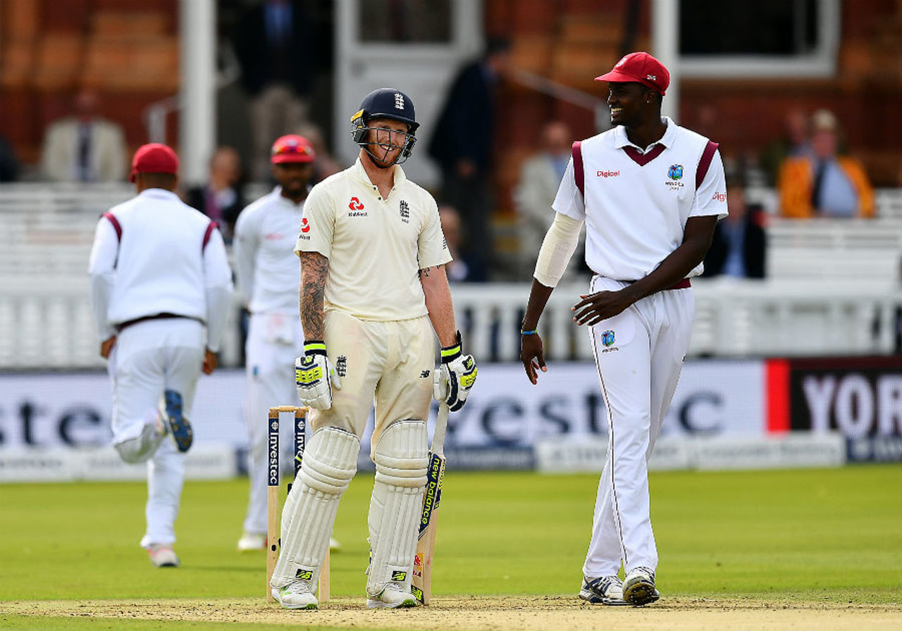 Ben Stokes and Jason Holder share a joke during a hard-fought passage of play, England v West Indies, 3rd Investec Test, Lord's, 2nd day, September 8, 2017 
